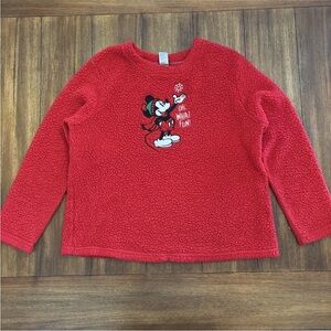 Disney MICKEY MOUSE Christmas Pajama Top OH WHAT FUN! Red Sherpa WOMENS Lg 12-14